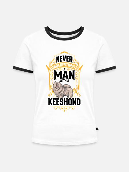 Mann mit Wolfsspitz Deutscher Spitz - Frauen Kontrast-T-Shirt - Weiß/Schwarz