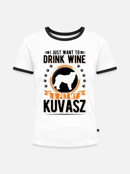 Kuvasz und Wein - Frauen Kontrast-T-Shirt - Weiß/Schwarz