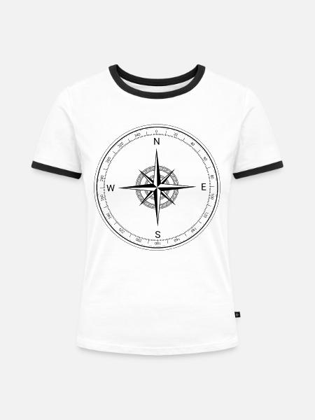 Ein Reise Kompass - Frauen Kontrast-T-Shirt - Weiß/Schwarz