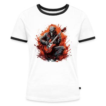 Gitarristen E-Gitarren Akustik-Gitarre E-Gitarre - Frauen Kontrast-T-Shirt - Weiß/Schwarz - Vorne - Selfina (174cm)