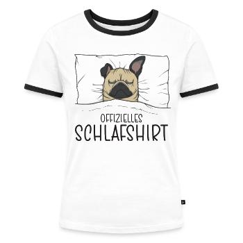 Offizielles Schlafshirt Hund, Schlafanzug Mops - Frauen Kontrast-T-Shirt - Weiß/Schwarz - Vorne - Selfina (174cm)