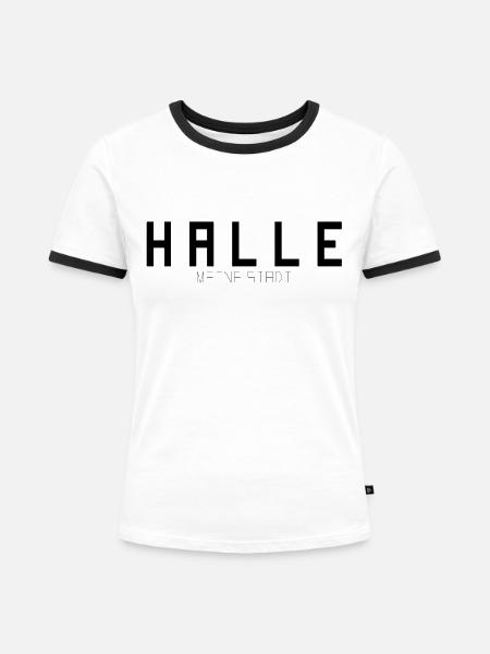 Halle Meine Stadt - Frauen Kontrast-T-Shirt - Weiß/Schwarz
