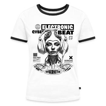 Futuristische Space-Frau Shirt für Techno Freaks - Frauen Kontrast-T-Shirt - Weiß/Schwarz - Vorne - Selfina (174cm)