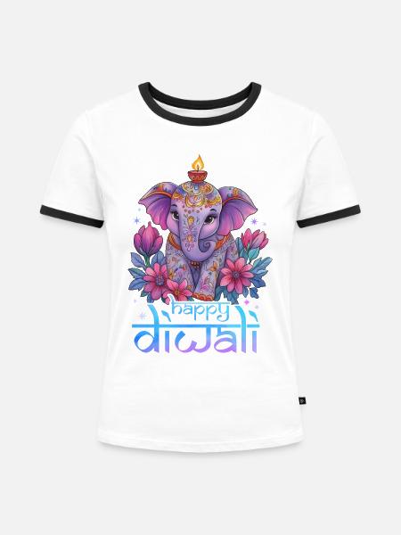 Happy Diwali - Frauen Kontrast-T-Shirt - Weiß/Schwarz