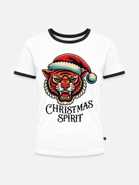 Weihnachtsgeist Tiger Tattoo Aesthetic - Frauen Kontrast-T-Shirt - Weiß/Schwarz