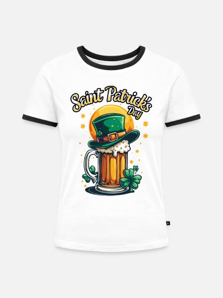 Saint Patrick`s Day Beer - Frauen Kontrast-T-Shirt - Weiß/Schwarz