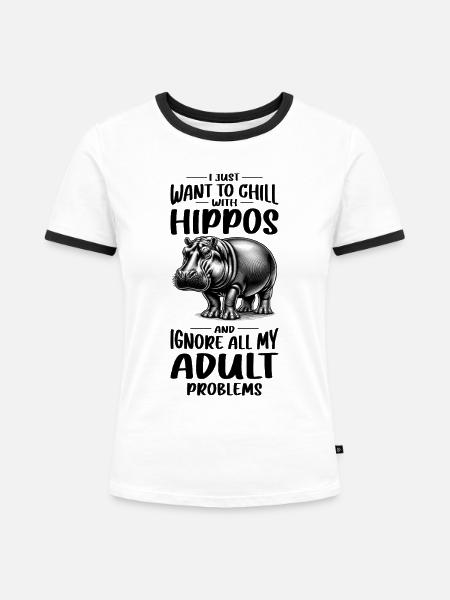 Nilpferd - Frauen Kontrast-T-Shirt - Weiß/Schwarz