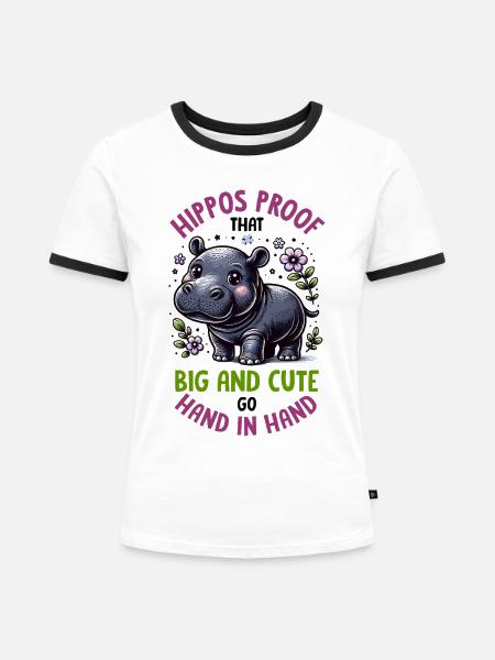 Nilpferd - Frauen Kontrast-T-Shirt - Weiß/Schwarz