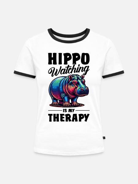 Nilpferd - Frauen Kontrast-T-Shirt - Weiß/Schwarz