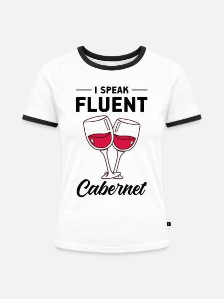 Wein Rotwein - Frauen Kontrast-T-Shirt - Weiß/Schwarz