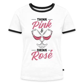 Wein Rosé - Frauen Kontrast-T-Shirt - Weiß/Schwarz - Vorne - Selfina (174cm)