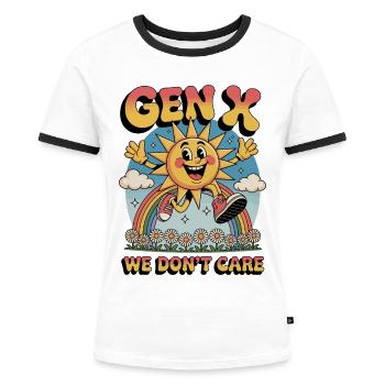 Gen X ist uns egal - Frauen Kontrast-T-Shirt - Weiß/Schwarz - Vorne - Selfina (174cm)