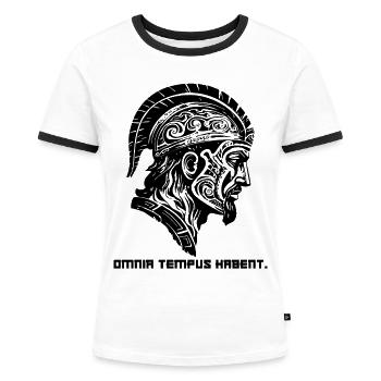 Latein Alles hat seine Zeit: Römischer Soldat Helm - Frauen Kontrast-T-Shirt - Weiß/Schwarz - Vorne - Selfina (174cm)