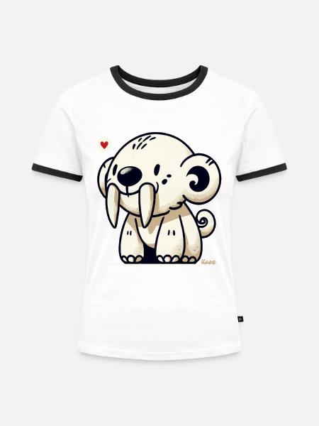 Süßes Säbelzahn-Tier - Frauen Kontrast-T-Shirt - Weiß/Schwarz