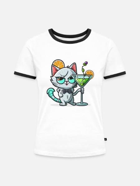 Die Katzen Miau Bar - Frauen Kontrast-T-Shirt - Weiß/Schwarz