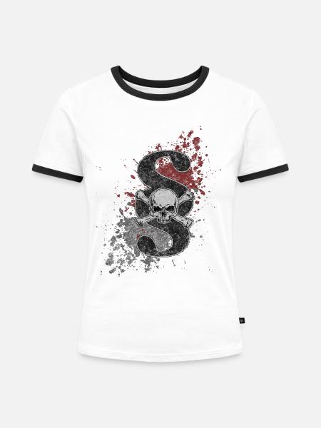 Paragraph Jolly Roger - Frauen Kontrast-T-Shirt - Weiß/Schwarz