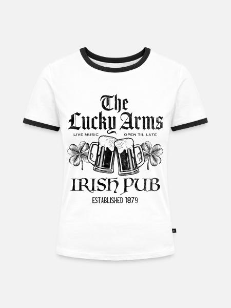 Lucky Arms Irish Pub - Frauen Kontrast-T-Shirt - Weiß/Schwarz