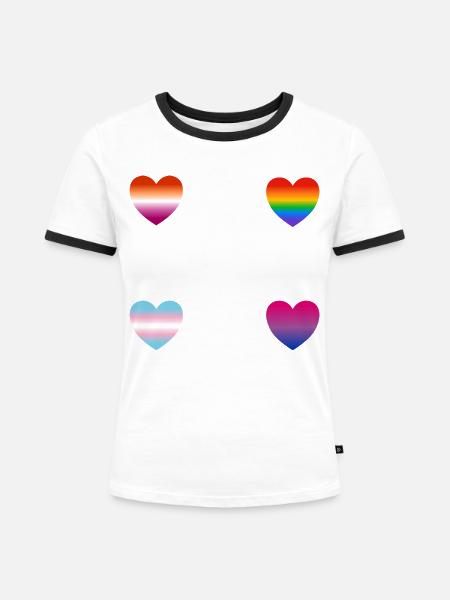 LGBTQ-Herzen - Frauen Kontrast-T-Shirt - Weiß/Schwarz
