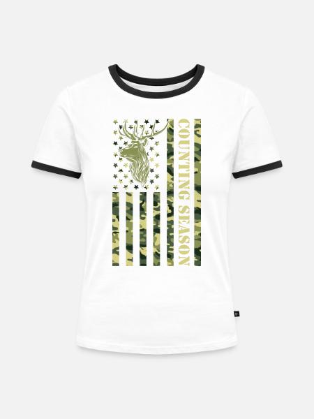 Zählsaison Für Hirschjäger - Frauen Kontrast-T-Shirt - Weiß/Schwarz