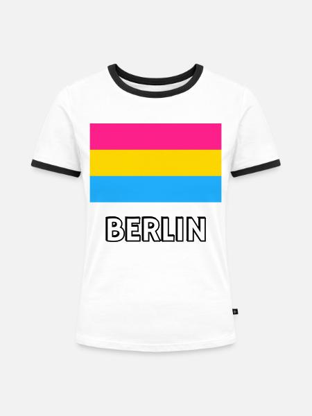 Pan Pride Flagge Berlin - Frauen Kontrast-T-Shirt - Weiß/Schwarz