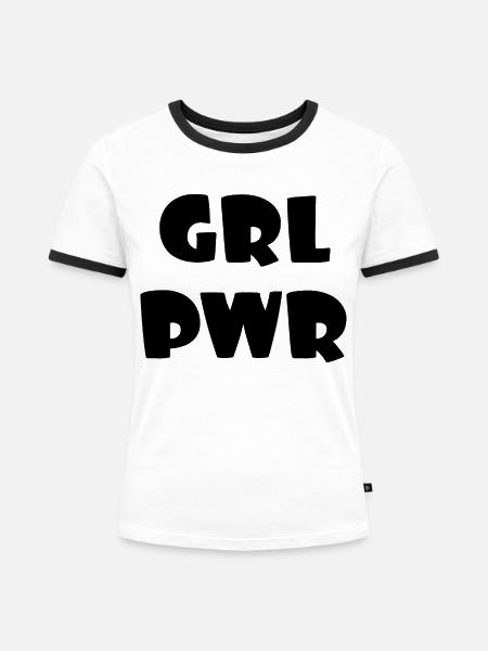 GirlPower - Frauen Kontrast-T-Shirt - Weiß/Schwarz