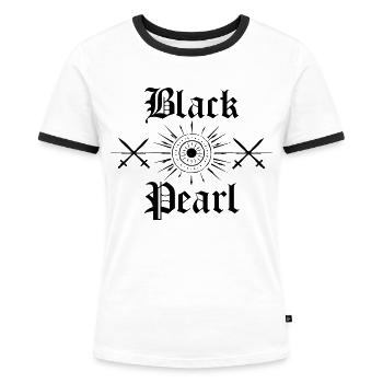 Black Pearl,Geschenkidee, ,Fluch der Karibik, - Frauen Kontrast-T-Shirt - Weiß/Schwarz - Vorne - Selfina (174cm)