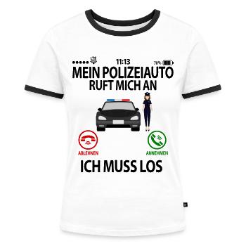 Polizistin Polizei Lustige Sprüche Humor witzige - Frauen Kontrast-T-Shirt - Weiß/Schwarz - Vorne - Selfina (174cm)