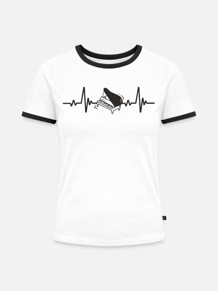 Flügel Klassische Musik-Herzinstrument - Frauen Kontrast-T-Shirt - Weiß/Schwarz