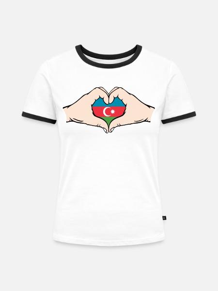 Aserbaidschan Herzform mit Hände - Frauen Kontrast-T-Shirt - Weiß/Schwarz