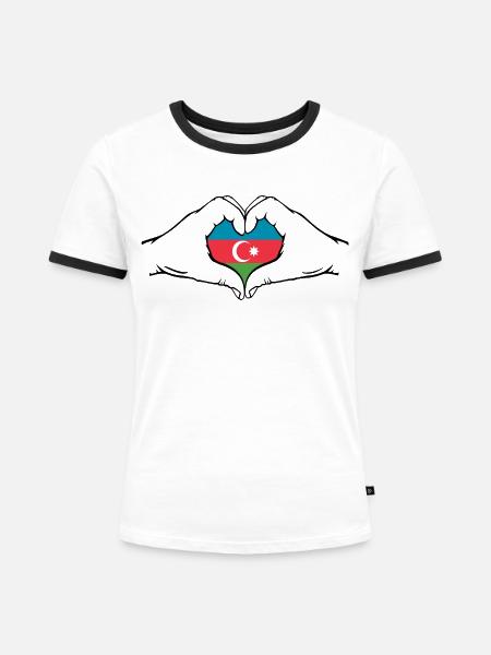 Aserbaidschan Herzform mit Hände - Frauen Kontrast-T-Shirt - Weiß/Schwarz