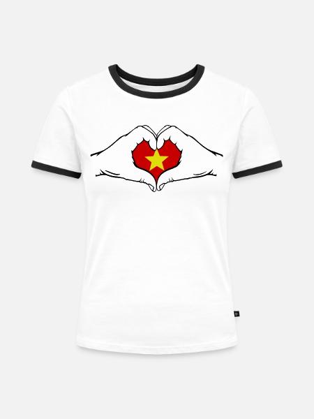 Vietnam Herzform - Frauen Kontrast-T-Shirt - Weiß/Schwarz