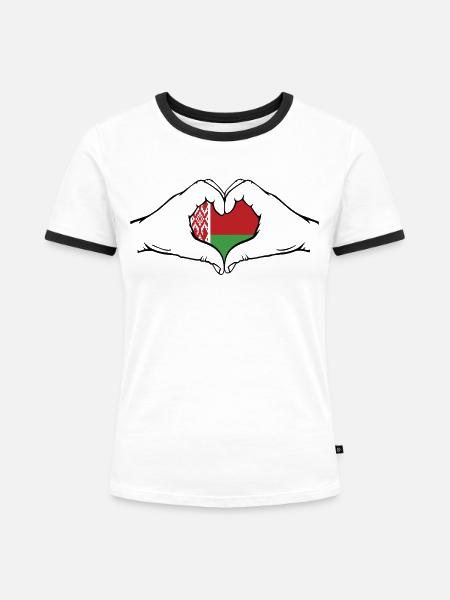 Belarus Flagge Hände Herzform - Frauen Kontrast-T-Shirt - Weiß/Schwarz