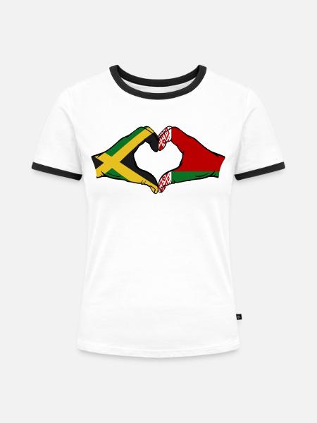 Jamaika Belarus Hände Herzform - Frauen Kontrast-T-Shirt - Weiß/Schwarz
