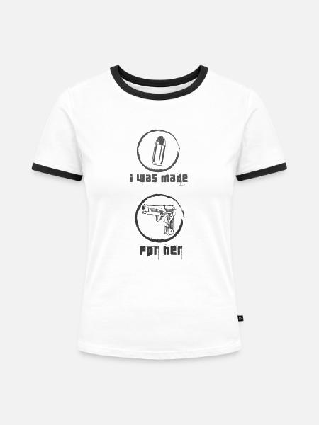 Gun Shell Patron - Frauen Kontrast-T-Shirt - Weiß/Schwarz