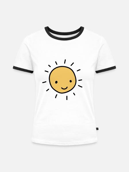 Sonne - Frauen Kontrast-T-Shirt - Weiß/Schwarz