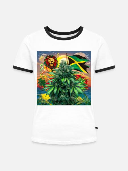 Jamaica Nr 1 - Frauen Kontrast-T-Shirt - Weiß/Schwarz