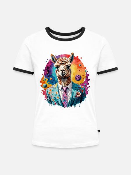 Alpaka im Anzug - Frauen Kontrast-T-Shirt - Weiß/Schwarz