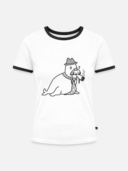 Walrus mit Schnurrbart - Frauen Kontrast-T-Shirt - Weiß/Schwarz