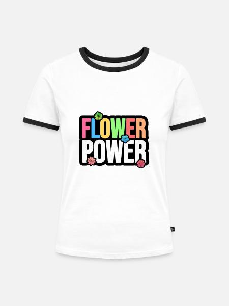 Flower Power - Blumen Power - Frauen Kontrast-T-Shirt - Weiß/Schwarz