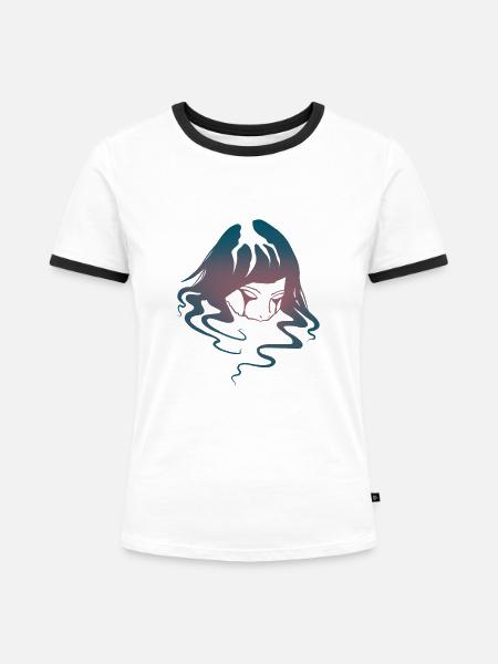 Frauengesicht im Wasser - Frauen Kontrast-T-Shirt - Weiß/Schwarz