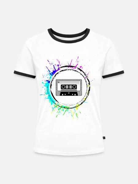 Kassette Symbol - Frauen Kontrast-T-Shirt - Weiß/Schwarz