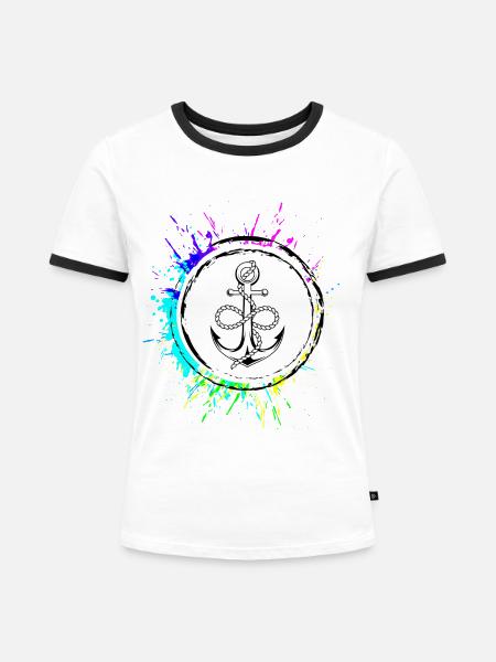 Anker Symbol - Frauen Kontrast-T-Shirt - Weiß/Schwarz