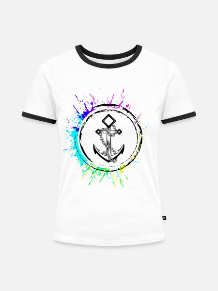 Anker Hafen Symbol - Frauen Kontrast-T-Shirt - Weiß/Schwarz