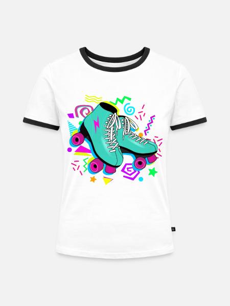 Rollschuhe retro neon - Frauen Kontrast-T-Shirt - Weiß/Schwarz