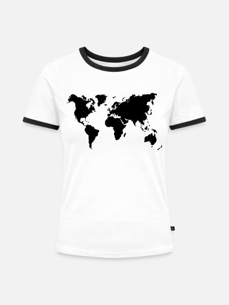 Weltkarte - Frauen Kontrast-T-Shirt - Weiß/Schwarz