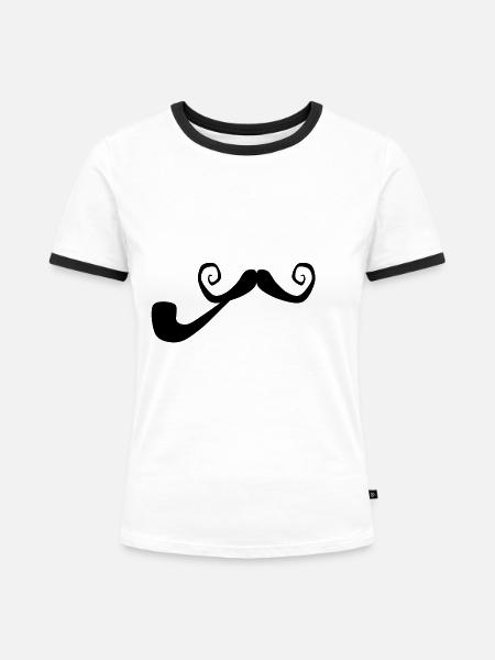 Bart mit Pfeife - Frauen Kontrast-T-Shirt - Weiß/Schwarz