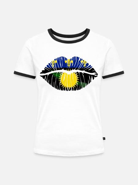 Kuss Guadeloupe - Frauen Kontrast-T-Shirt - Weiß/Schwarz