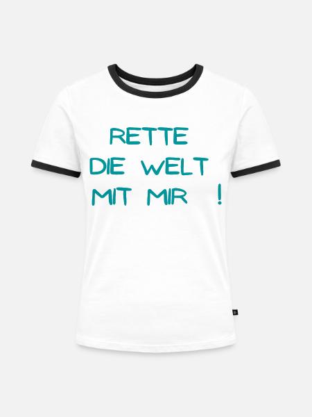 DAS Design für Weltretter ! - Frauen Kontrast-T-Shirt - Weiß/Schwarz