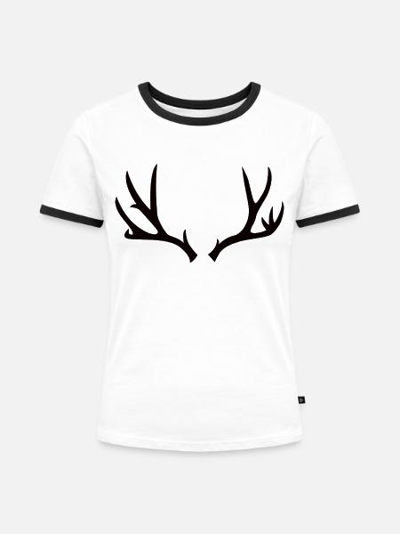 Jagd und Geweih - Frauen Kontrast-T-Shirt - Weiß/Schwarz