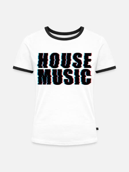 House Music Glitch - Frauen Kontrast-T-Shirt - Weiß/Schwarz